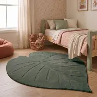 Little Olly Tapis lavable enfant – Coco Feuille Vert Foncé | 80x120cm | Irréguliers | Pile courte