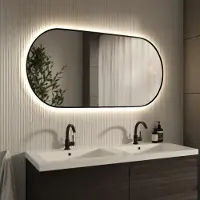 Mirlux Miroir de salle de bain avec éclairage LED et chauffage - Miroir mural ovale - Cadre noir - 120x60CM