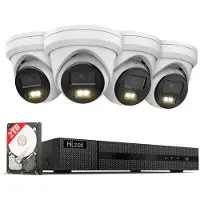 HiLook , alimenté par HIKVISION : Kit de caméra motorisée 4K hybride, modèle tour, avec enregistreur vidéo réseau (NVR) de 2 To / 1x NVR-108MH-C/8P / 4x IPC-T280HA-LUF
