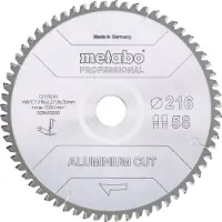 Metabo Lame de scie - - Aluminium Cut Professional - 216x2,2mm - 58 dents - 5 négatif