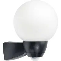 ESYLUX AL Monza/Garda lampe à détecteur, 77W, lampe halogène HV, noir, mat, appareillage non nécessaire, E27, IP44, verre opalin
