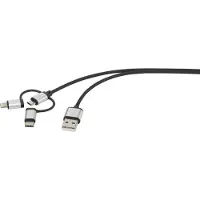 Renkforce Câble USB USB 2.0 USB-A mâle, USB-C mâle, USB-Micro-B mâle, Apple Lightning mâle 1.00 m Gris foncé