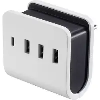 Voltcraft Chargeur USB, 4 ports, 3 x USB-A + 1 x USB-C, 24W, avec support de téléphone (24 W, 4 ports), Chargeur USB, Noir, Blanc
