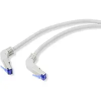 Renkforce RF-4892520 Câble réseau RJ45, câble patch CAT 6a S/FTP 20.00 m Gris (RAL 7035) 90° coudé vers le bas 1 pc