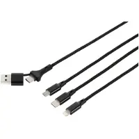 Renkforce Câble de charge USB USB 2.0 USB-A mâle, USB-C mâle, USB-Micro-B mâle, Apple Lightning mâle, USB-C mâle 3.00 m Alcantara-Noir (US203/3M)