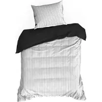 Eurofirany | Linge de lit - Parure de lit - 140 x 200 cm - satin de coton - blanc et noir - Parure de lit - motif rayé