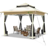 VOUNOT Pavillon pliable 3,6 x 3,6 m, pavillon pliant instantané, tente de jardin, tente de réception, pavillon de jardin, beige