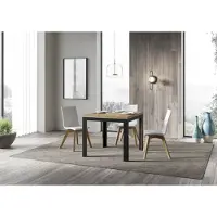 Itamoby - Table extensible portefeuille 90/180x90 cm Linea Libra chêne nature cadre anthracite