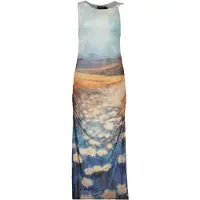 Desigual Robe beige clair / bleu ciel / bleu foncé / orange