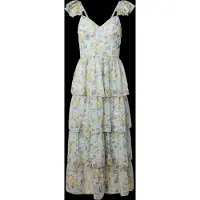 Y.A.S Robe d’été bleu pastel / jaune pastel / vert foncé