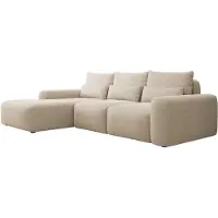 Selsey Carnos - Canapé d'angle avec fonction sommeil, coussin lombaire, chenille, beige, gauche