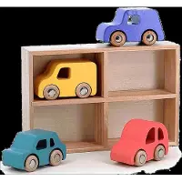 Vilac Véhicules miniatures en bois - - Coffret de 4 voitures City - Colorées - À partir de 3 ans - Intérieur