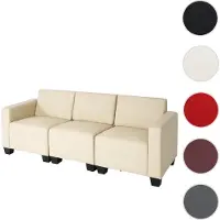 Mendler Canapé 3 places lounge/salon Lyon, système modulaire, simili-cuir, crème