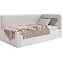 Selsey Fanko – Lit pour adolescent 90 x 200 cm avec tête de lit à droite, velours, beige clair