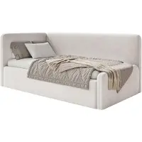 Selsey Fanko – Lit pour adolescent 90 x 200 cm avec tête de lit à gauche, velours, beige clair