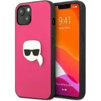 Karl Lagerfeld Étui iPhone 13 mini en cuir rose Ikonik à motif tête de Karl