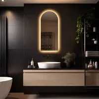 Megagoods LoXa – Miroir de salle de bain Medina 100x45 avec LED – Cadre doré – Dimmable – Antibuée – IP44