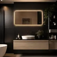 Megagoods LoXa – Miroir de salle de bain Marbella 120x60 avec LED – Cadre doré – Dimmable – Antibuée – IP44