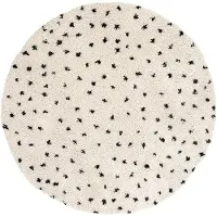 FRAAI Tapis rond à poils longs | Grand Dots Crème/Noir | Ø 120cm | Crème | Rond | Tapis