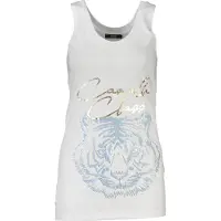 Cavalli Class Femmes, T-shirt, White Cotton Women Tank Top, Blanc, (M)