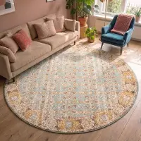 FRAAI Tapis rond vintage | Thirza Oriental Bleu Clair/Multicolore | Ø 240cm | Bleu | Rond | Tapis