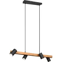TRIO Lustre MARLEY noir et bois clair, 4 x GU10 x 35 W, dimensions : 150 x 80 x 80 cm, IP20,