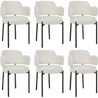 Puluomis Chaises de salle à manger Lot de 6 chaises de cuisine Chaise rembourrée avec dossier incurvé et accoudoirs, Boucle blanc
