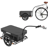 Wiltec Remorque pour vélo 80 kg max., 1580 x 690 x 510 mm, Bac 90 l, Attelage rapide, Cadre protège-roue, Charrette à bras, Transport de charges Randonnée Voyage, Chariot pour bicyclette
