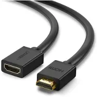 UGREEN Câble d'extension HDMI (femelle) vers HDMI (mâle), 19 broches, 1,4 V, 4K, 60 Hz, 30 AWG, 2 m - Noir