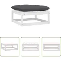 The Living Store Tabouret de jardin avec coussin Blanc Pin massif