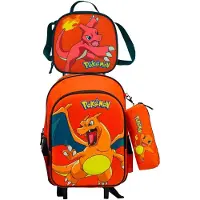 Pokémon Set Funcional 42x32x15 Cm 22l Wheeled Backpack 3 Units Orange Enfants
