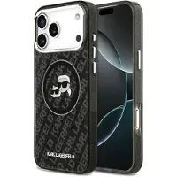 Karl Lagerfeld case Magsafe IML glitter case metal camera frame and buttons Karl and Choupette heads (Apple iPhone 17 Pro Max), Coque pour téléphone portable, Noir