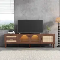OKWISH Meuble TV 180 cm - 2 tiroirs, 3 portes en verre - Brun