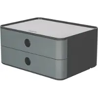HAN Bloc à tiroirs Smart-Box Allison, 2 tiroirs avec cloisons de séparation, Support pour câble, empilable, plastique ABS, granite-gris