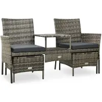 Natur24 vidaXL Canapé de jardin 2 places avec table de thé et tabouret Poly rotin gris