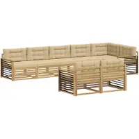 vidaXL Ensemble de salon de jardin 8 pièces, blanc et beige, en polyester