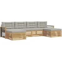 vidaXL Ensemble de salon de jardin 6 pièces, blanc et gris clair, en bois d'acacia massif