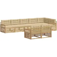 vidaXL Ensemble de salon de jardin 8 pièces, blanc et beige, en polyester