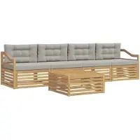 vidaXL Ensemble de salon de jardin 5 pièces, blanc et gris clair, en bois d'acacia massif
