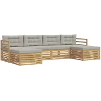 vidaXL Ensemble de salon de jardin 6 pièces, blanc et gris clair, en bois d'acacia massif