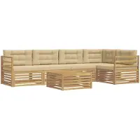 vidaXL Ensemble de canapés d'extérieur , 6 pièces, blanc et beige, en polyester