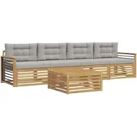 vidaXL Ensemble de salon de jardin 5 pièces, blanc et gris clair, en bois d'acacia massif