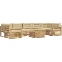 vidaXL Ensemble de salon de jardin 8 pièces, blanc et beige, en bois d'acacia massif