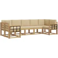 vidaXL Ensemble de salon de jardin 7 pièces, blanc et beige