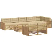 vidaXL Ensemble de salon de jardin 9 pièces, blanc et beige, en polyester