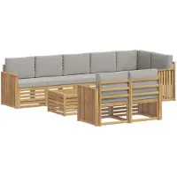 vidaXL Ensemble de salon de jardin , 9 pièces, blanc et gris clair, en polyester