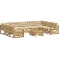 vidaXL Ensemble de salon de jardin 10 pièces, blanc et beige, en bois d'acacia massif