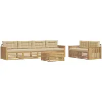 vidaXL Ensemble de salon de jardin 7 pièces, blanc et beige, en bois d'acacia massif