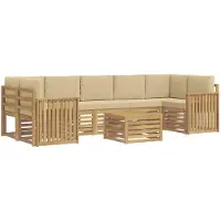 vidaXL Ensemble de salon de jardin 8 pièces, blanc et beige, en polyester