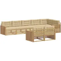 vidaXL Ensemble de salon de jardin 8 pièces, blanc et beige, en polyester